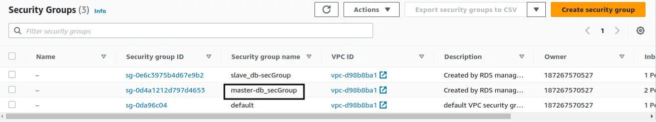 security groups list