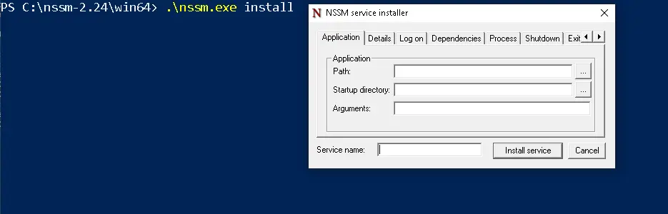using nssm in GUI