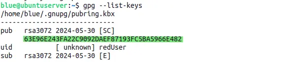 output after generating new GPG key