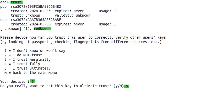 output after generating new GPG key